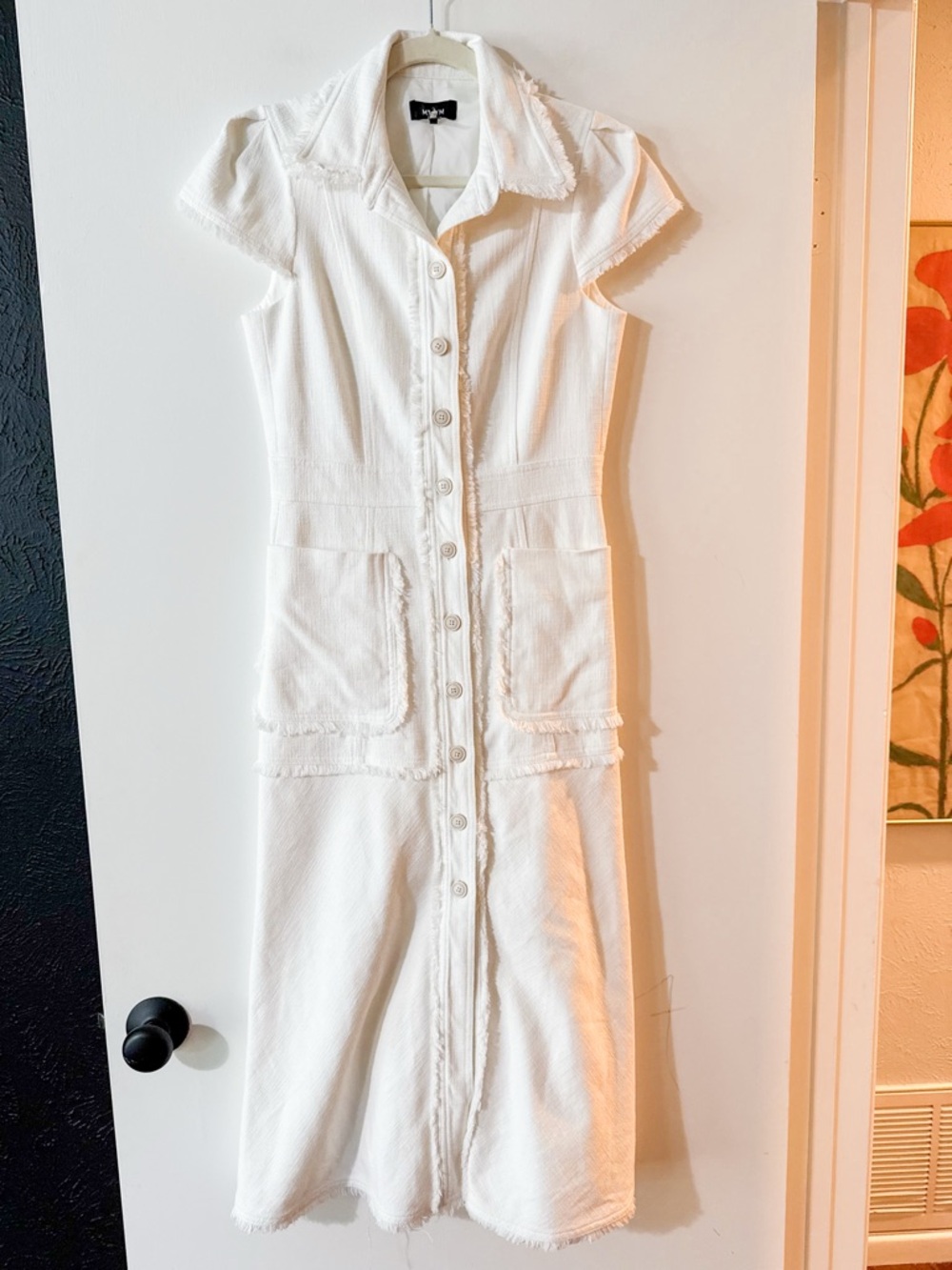 ME+EM Cotton-Blend Fringed Midi Dress White Size US 4 - Picture 8 of 14